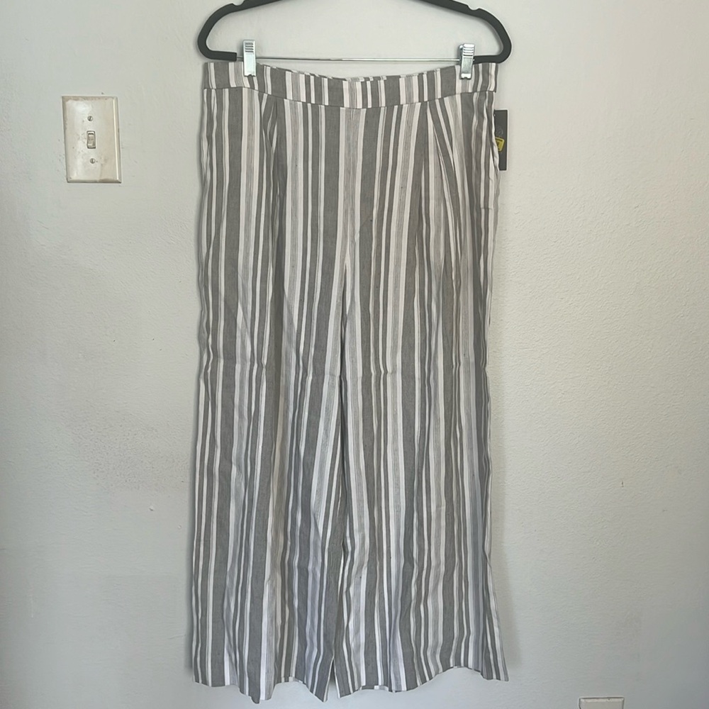 Vince Camuto Womens Linen Blend Stripped Wide‎ Leg Pants Size 14